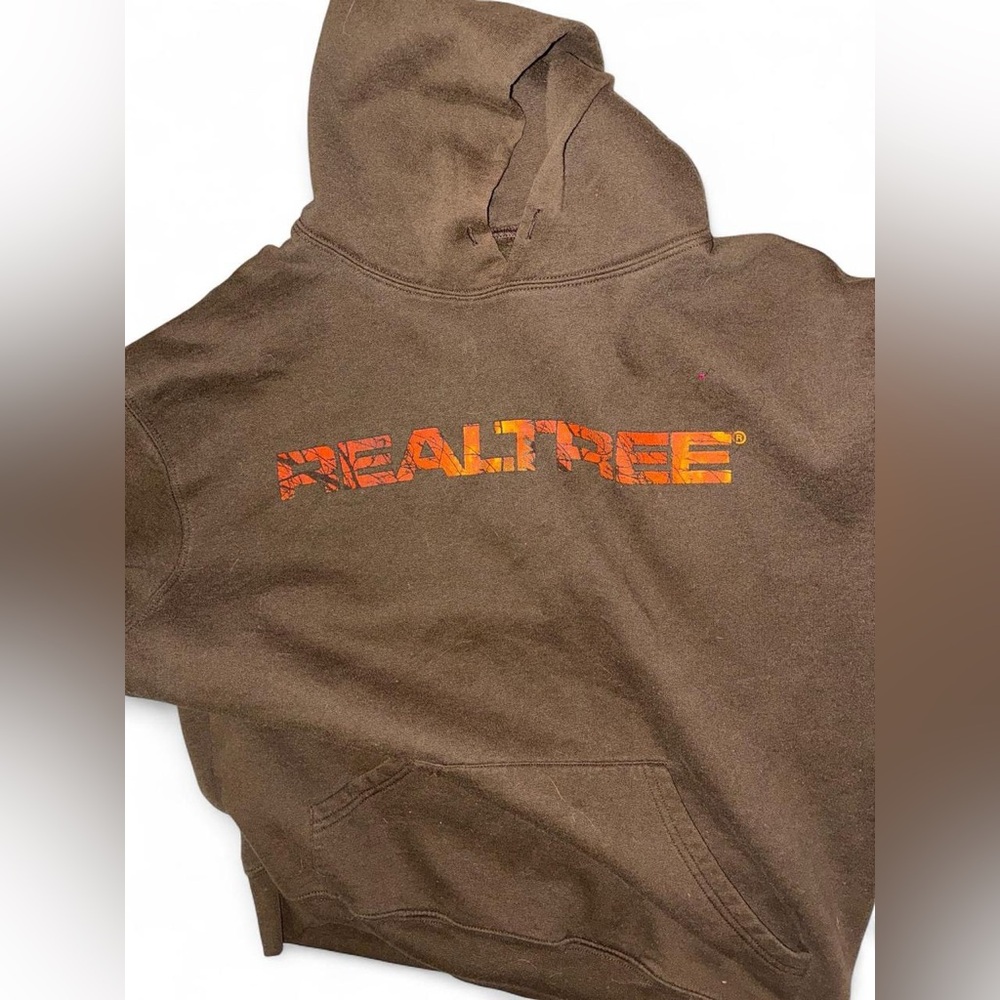 Realtree Men's Brown Hoodie with Orange Logo. 1990.
